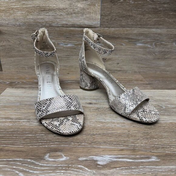 Anne Klein West Snakeskin Ankle Strap Heeled Sandals Women's Size 8 - Picture 6 of 8
